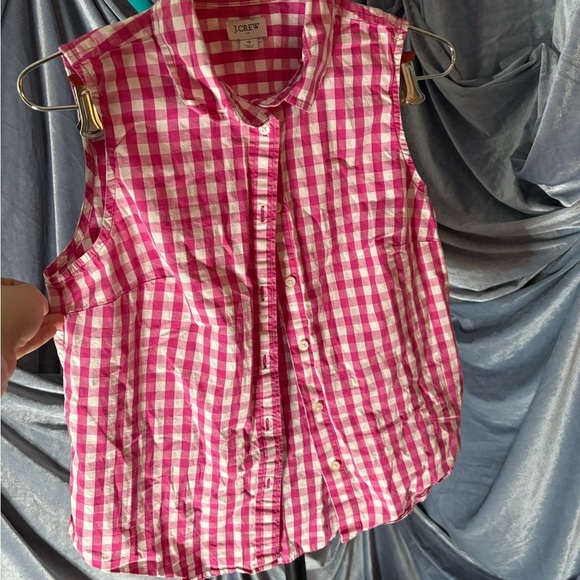 Jcrew pink gingham plaid sleeveless button down size small - Picture 2 of 7
